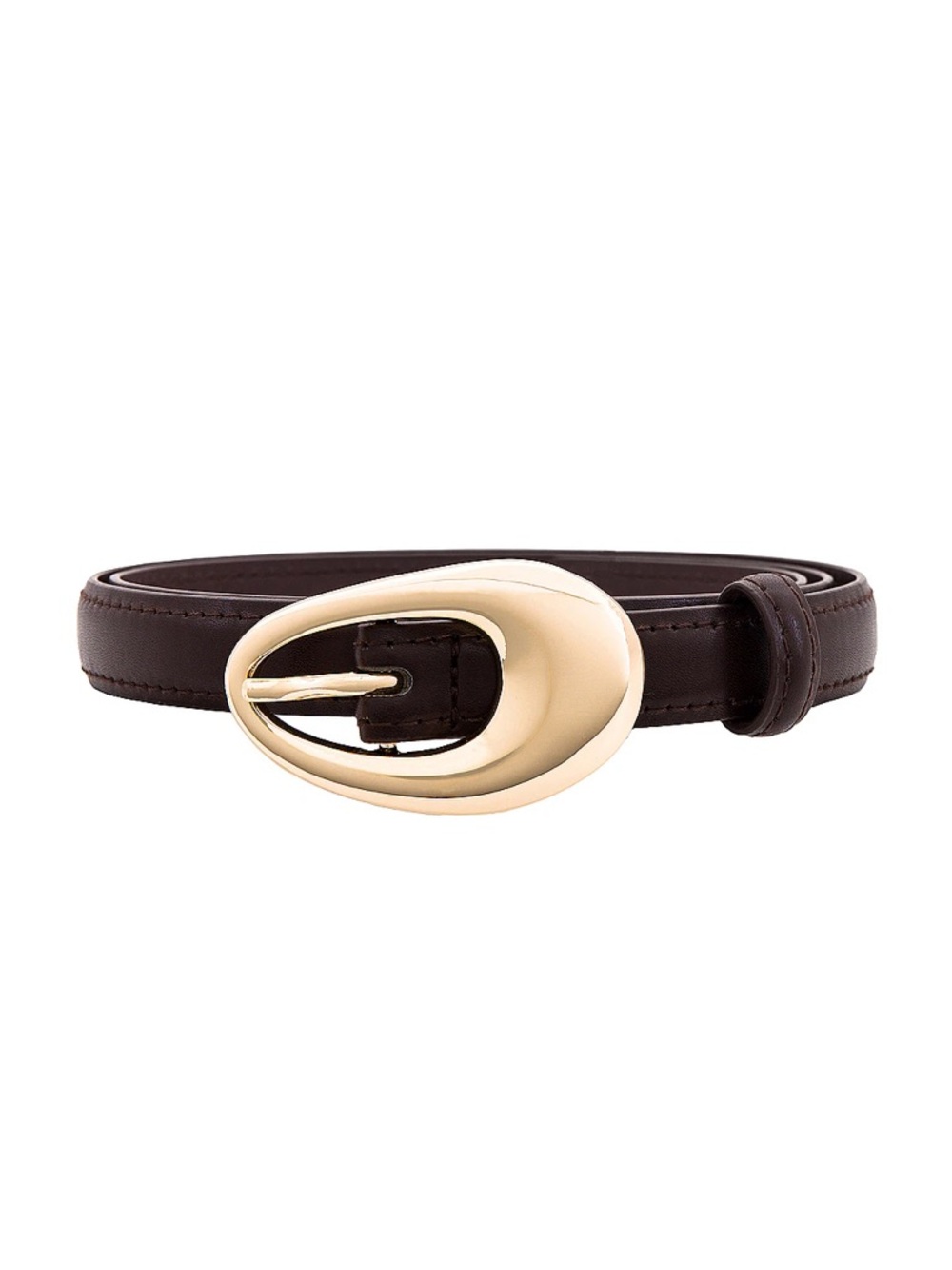 Revolve Gold Oval Buckle Brown Leather Dress Belt